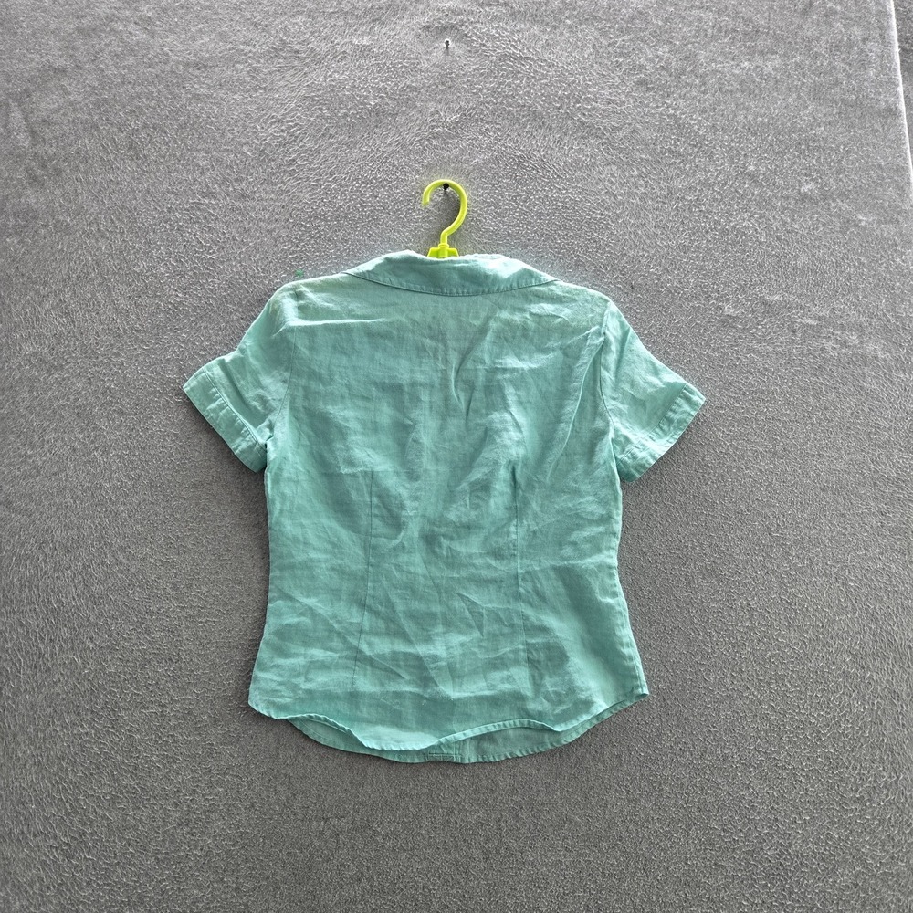 Allison Taylor Women Button Up Shirt S Green Linen Collared Front Short Sleeve - Picture 7 of 7